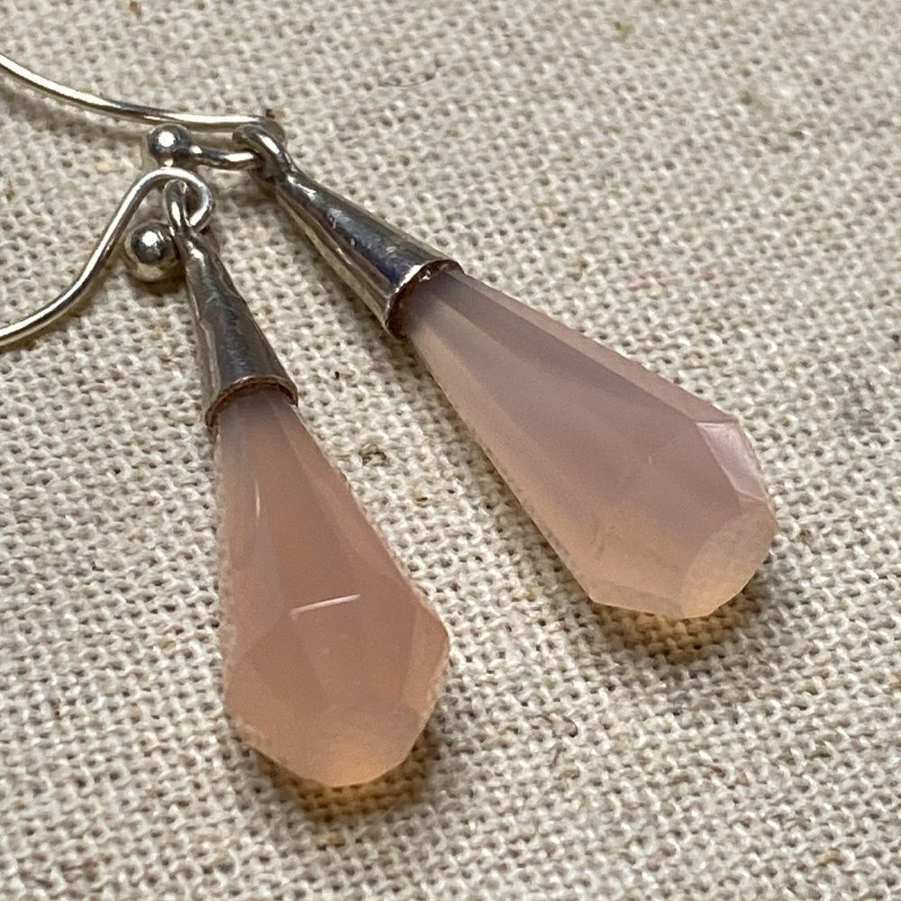 💛 Handmade Unique 925 Pink Chalcedony Drop Earrings - Picture 5 of 5